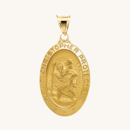 Solid 14K Double Bonded Gold Saint Christopher oval medal pendant only main image
