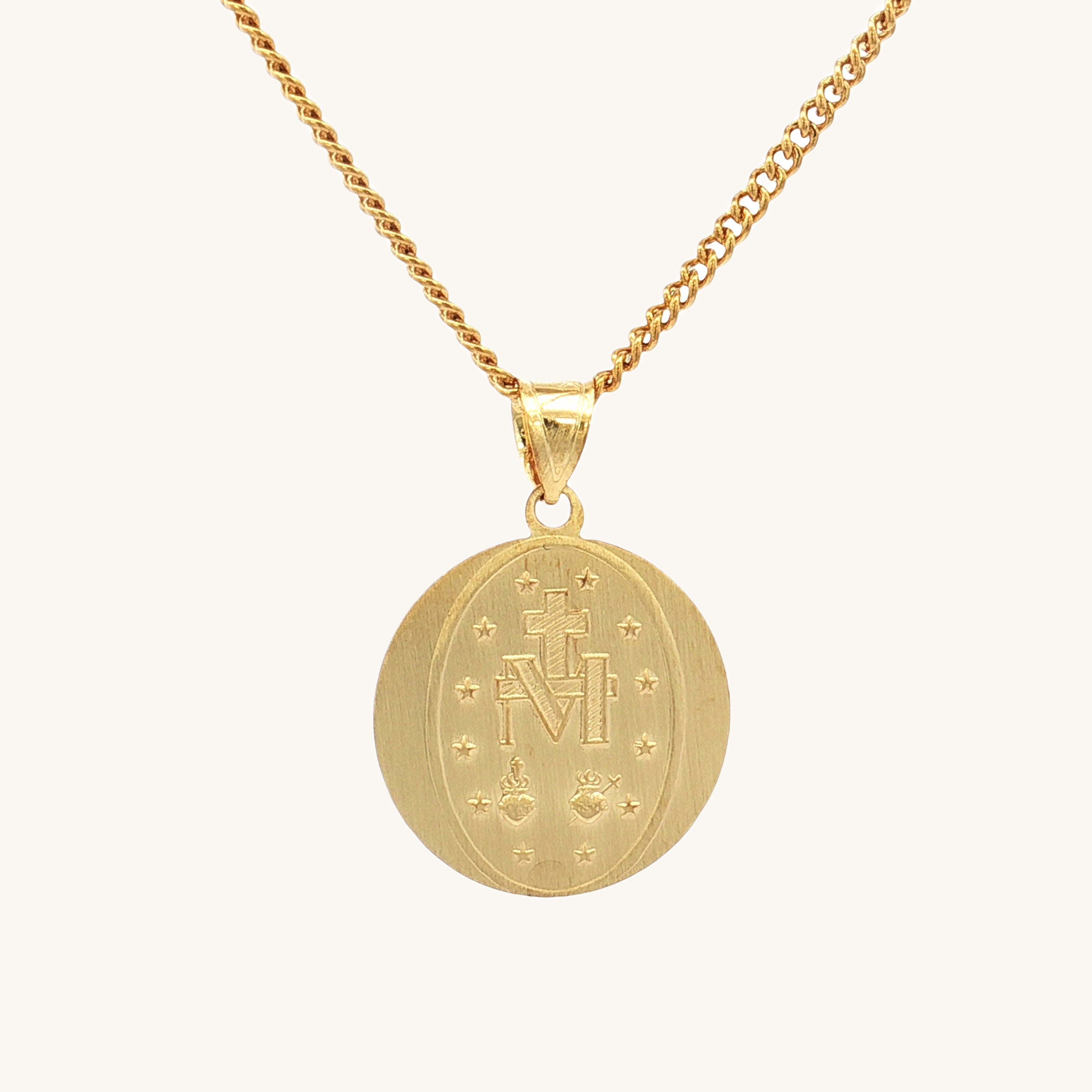 Solid 14K Gold Filled Virgin Mary Miraculous Round medal pendant only back image M (size of dime)