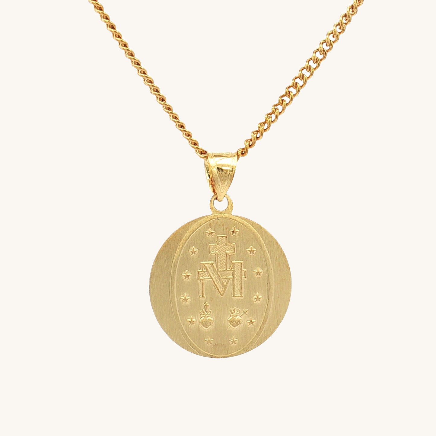 Solid 14K Gold Filled Virgin Mary Miraculous Round medal pendant only back image M (size of dime)