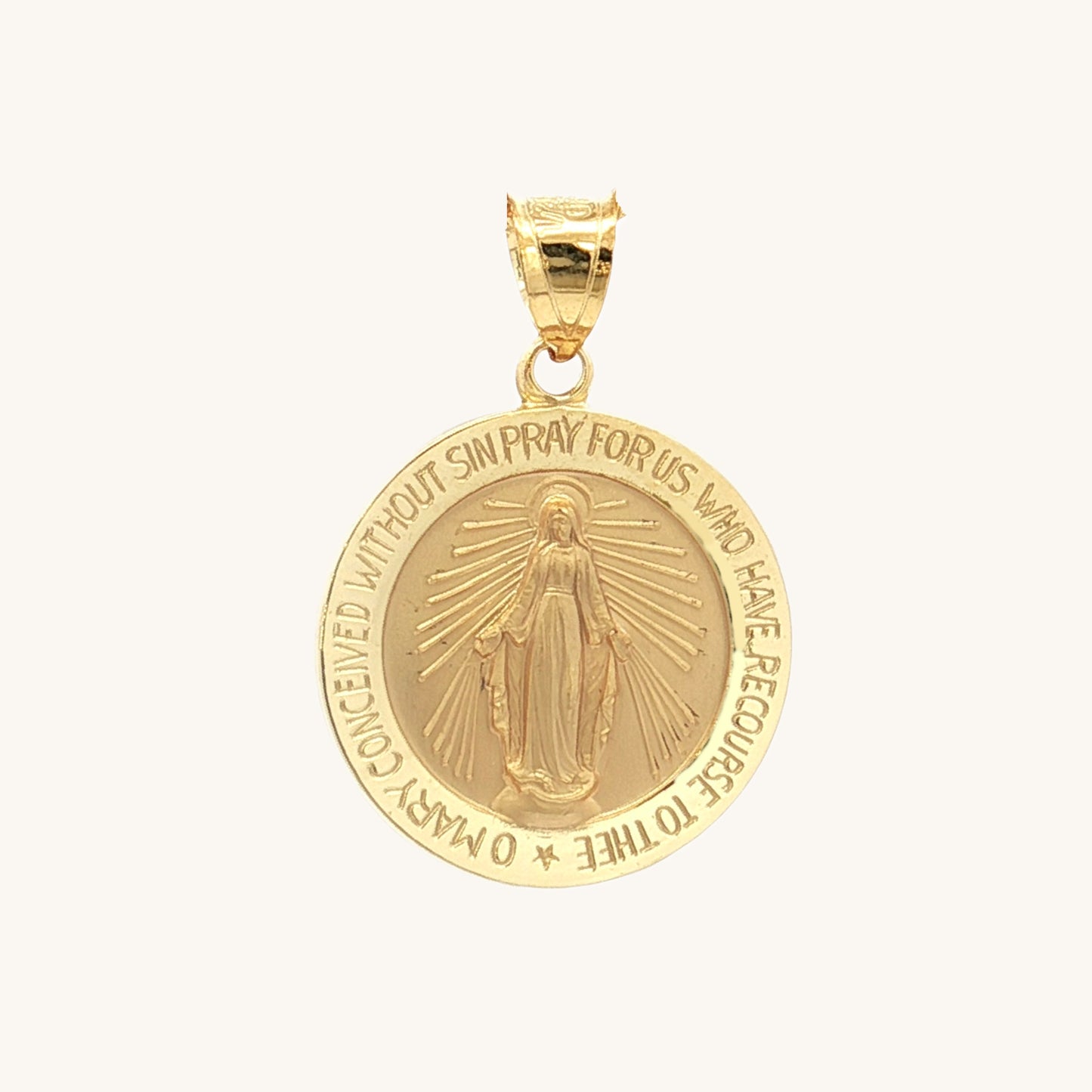 Solid 14K Gold Filled Virgin Mary Miraculous Round medal pendant only font image M (size of dime)