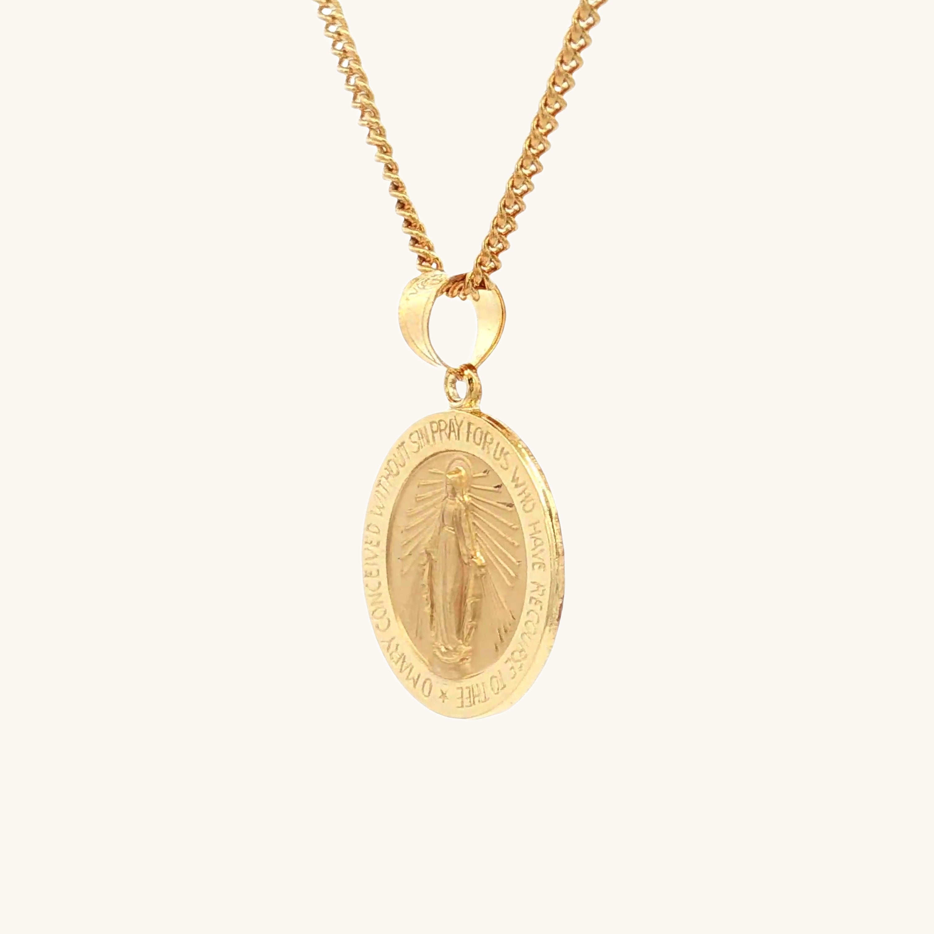 Solid 14K Gold Filled Virgin Mary Miraculous Round medal pendant only side image M (size of dime)
