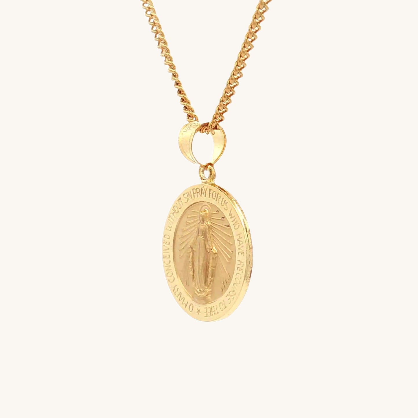 Solid 14K Gold Filled Virgin Mary Miraculous Round medal pendant only side image M (size of dime)
