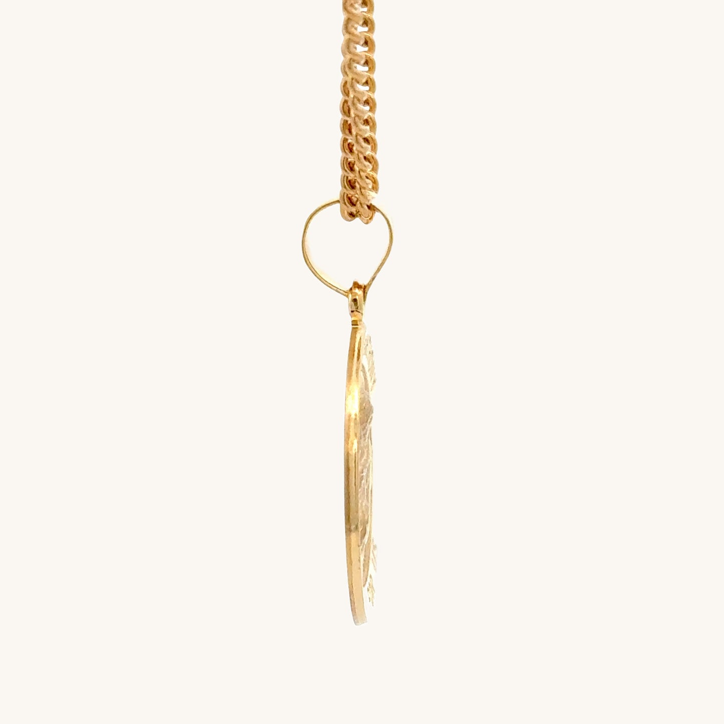 Solid 14K Double Bonded Gold Saint Anthony medal pendant on cable chain side image