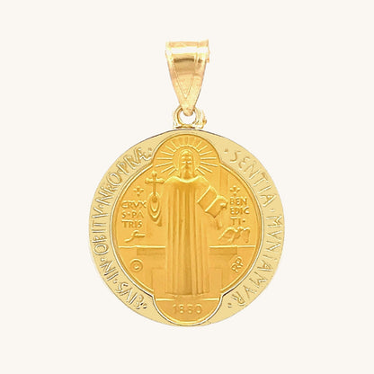 Solid 14K Double Bonded Gold Saint Benedict pendant medal pendant only main image L (size of Nickel) M (size of Dime)