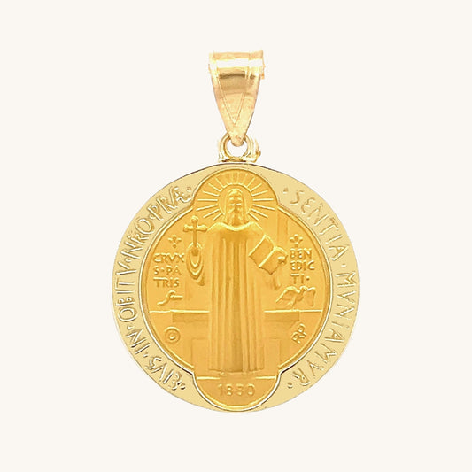 Solid 14K Double Bonded Gold Saint Benedict pendant medal pendant only main image L (size of Nickel) M (size of Dime)