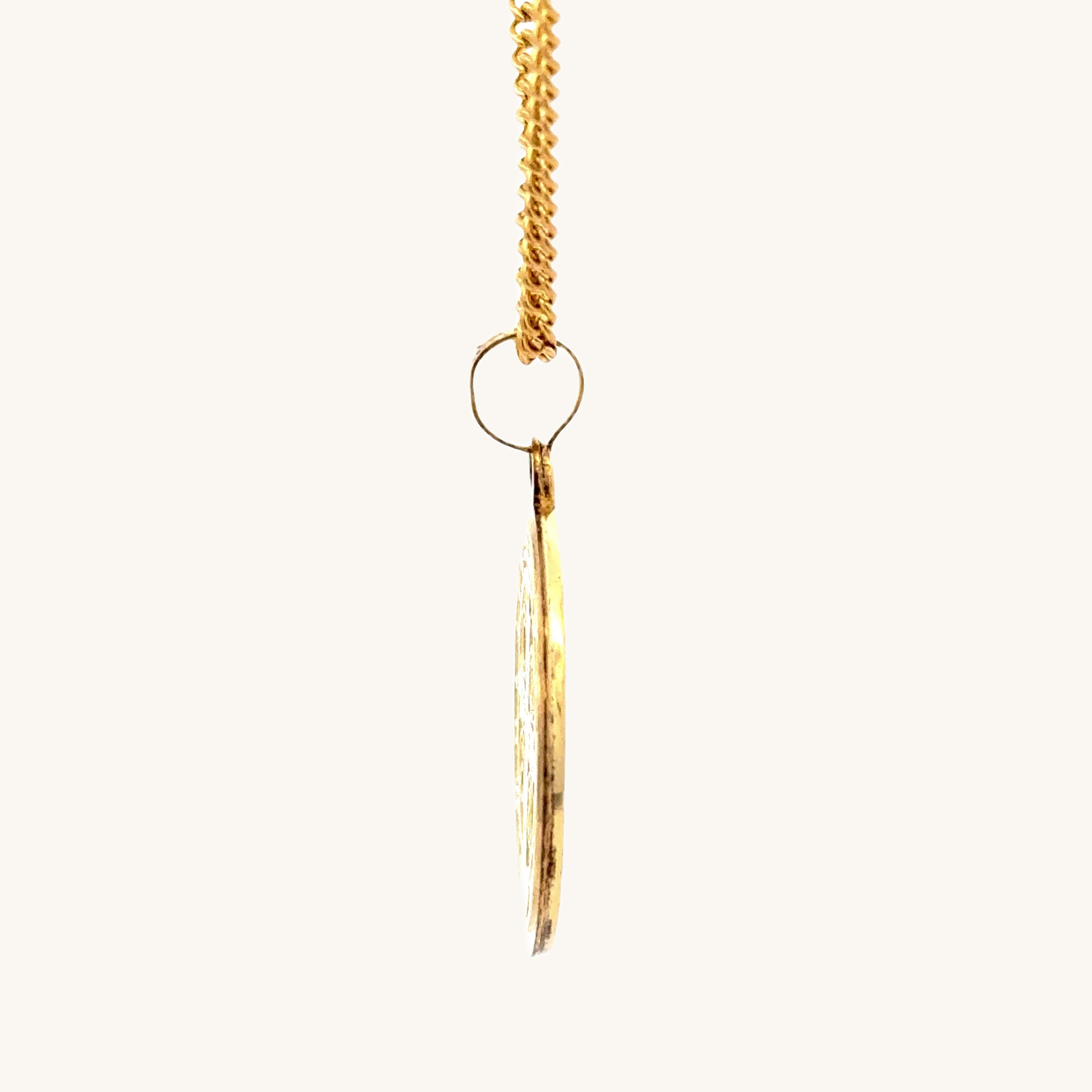 Solid 14K Double Bonded Gold Saint Benedict pendant medal on cable chain side image L (size of Nickel) M (size of Dime)