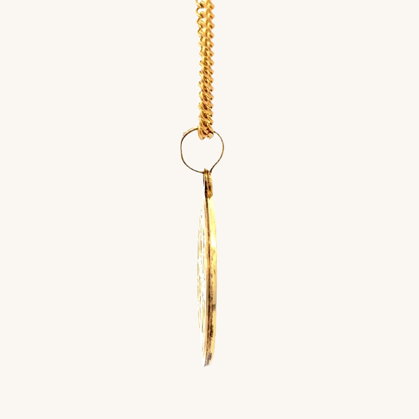 Solid 14K Double Bonded Gold Saint Benedict pendant medal on cable chain side image L (size of Nickel) M (size of Dime)