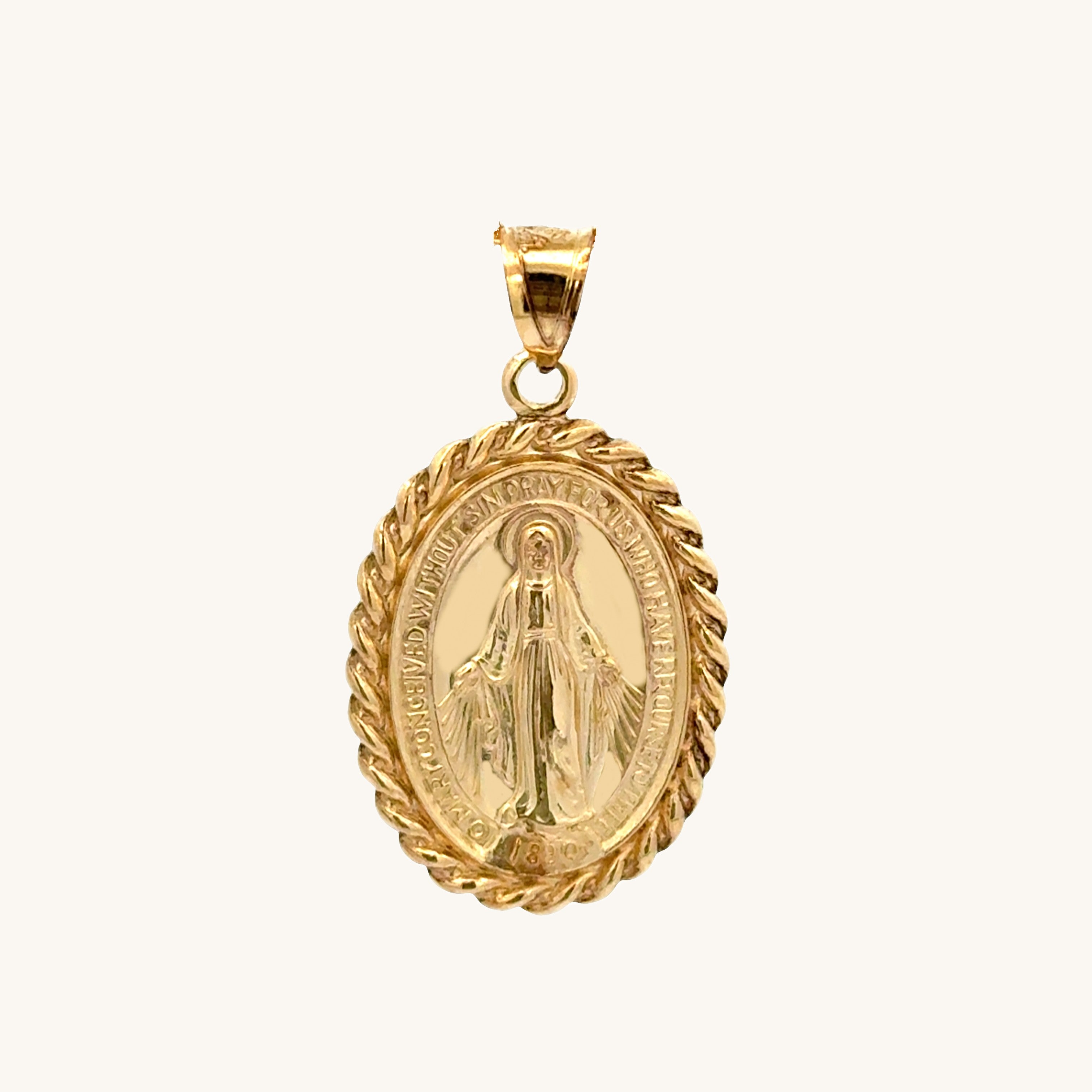 Solid 14K Double Bonded Gold Miraculous Virgin Mary Border medal pendant only main image
