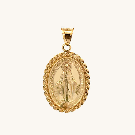 Solid 14K Double Bonded Gold Miraculous Virgin Mary Border medal pendant only main image