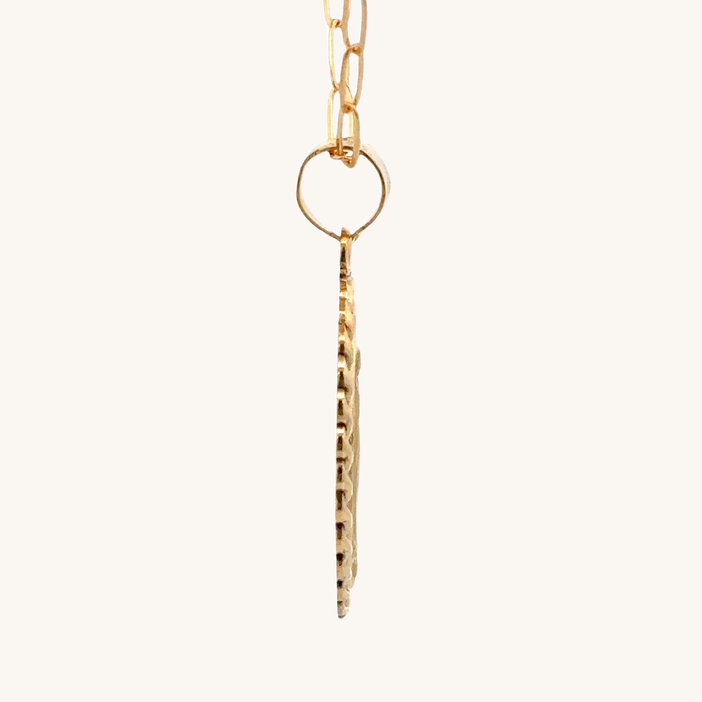 Solid 14K Double Bonded Gold Miraculous Virgin Mary Border medal pendant on paperclip chain side image