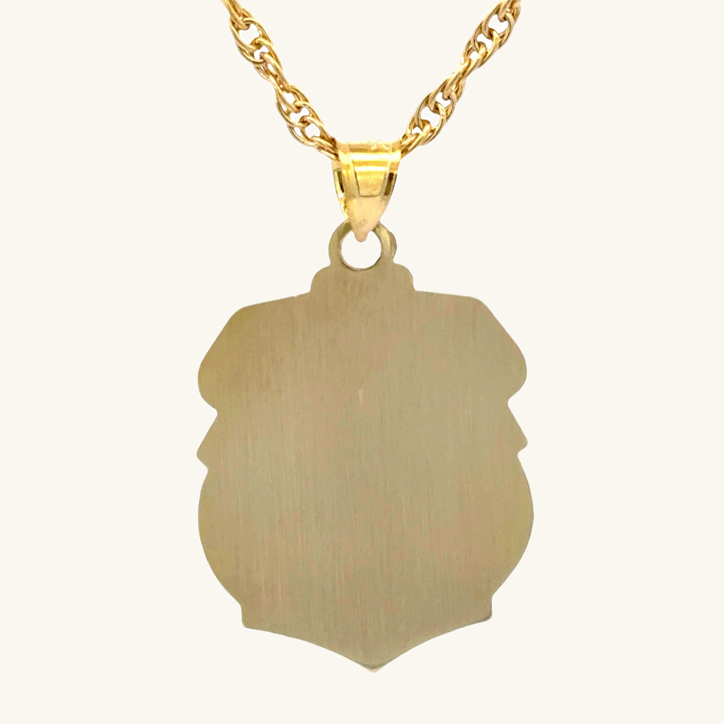 Solid 14K Double Bonded Gold Saint Michael Badge Shield medal on cable chain back image