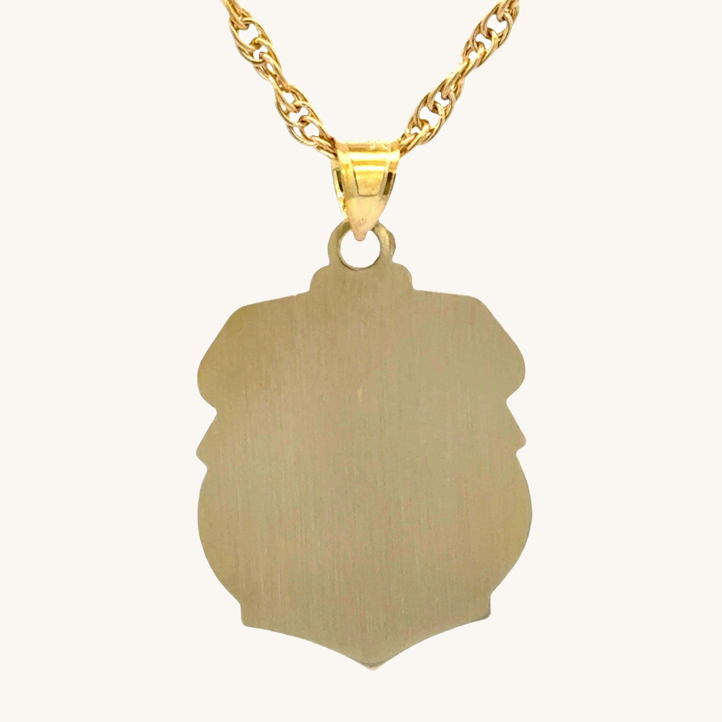 Solid 14K Double Bonded Gold Saint Michael Badge Shield medal on cable chain back image