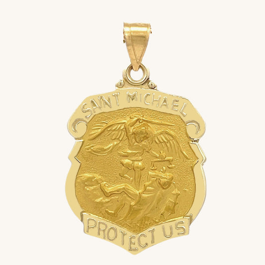 Solid 14K Double Bonded Gold Saint Michael Badge Shield medal pendant only main image