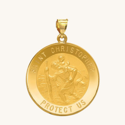Solid 14K Double Bonded Gold Saint Christopher Medal XL (size of Quarter) size pendant only  main image