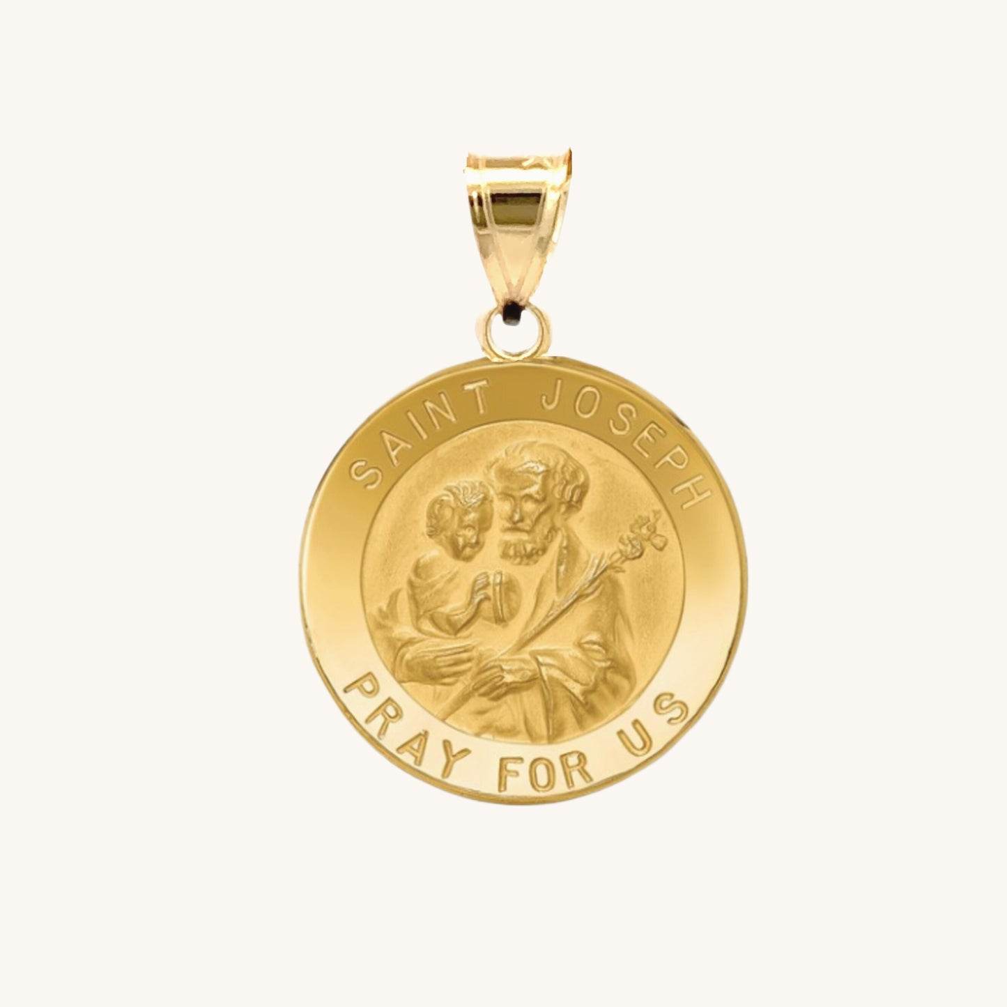 Solid 14K Double Bonded Gold Saint Joseph pendant medal pendant only image size L (size of Nickel) M (size of Dime)