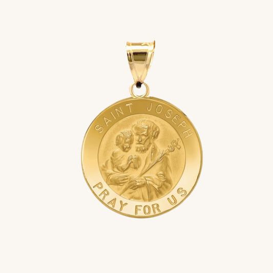 Solid 14K Double Bonded Gold Saint Joseph pendant medal pendant only image size L (size of Nickel) M (size of Dime)