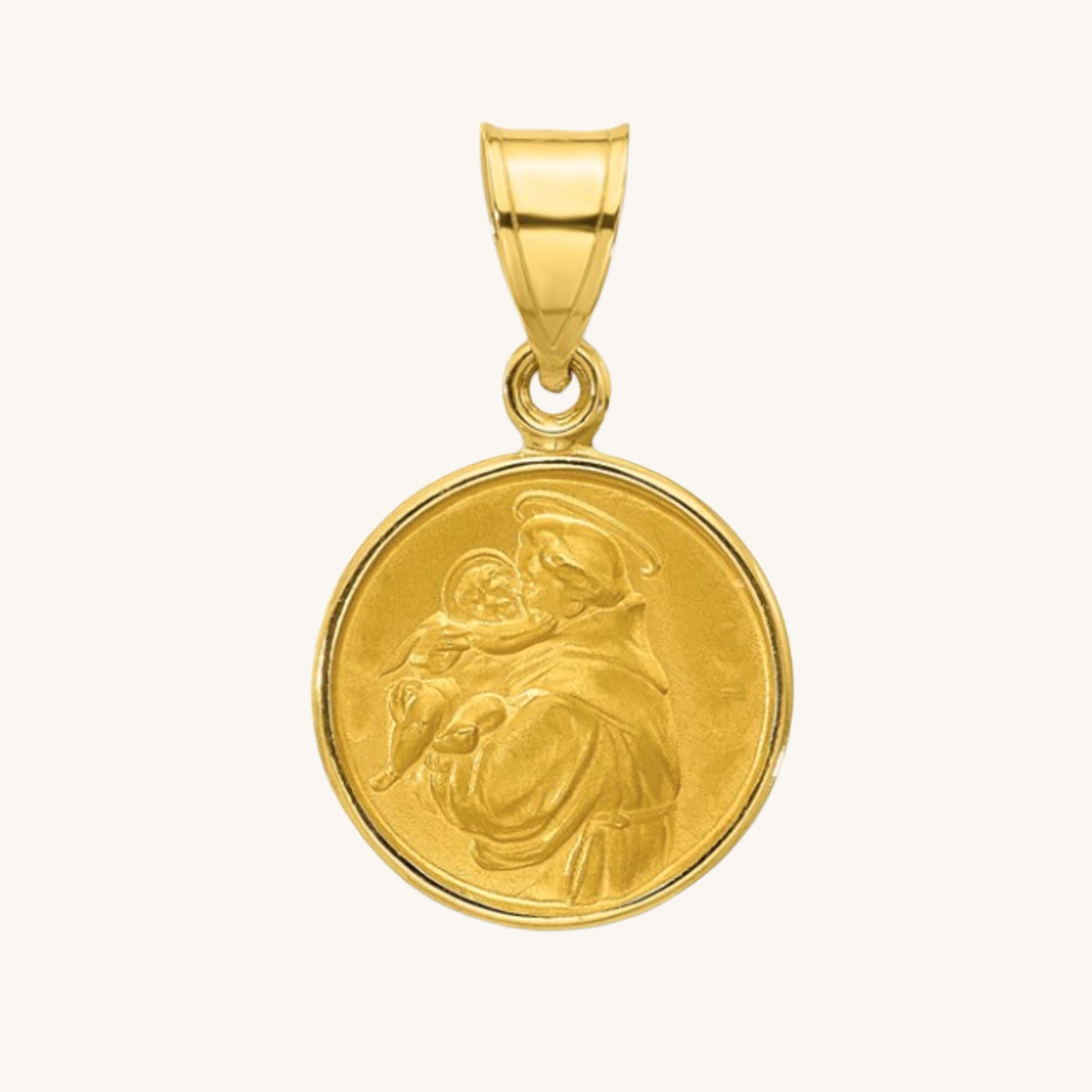 Solid 14K Double Bonded Gold Saint Anthony pendant medal pendant only image size XS (1/2") main image