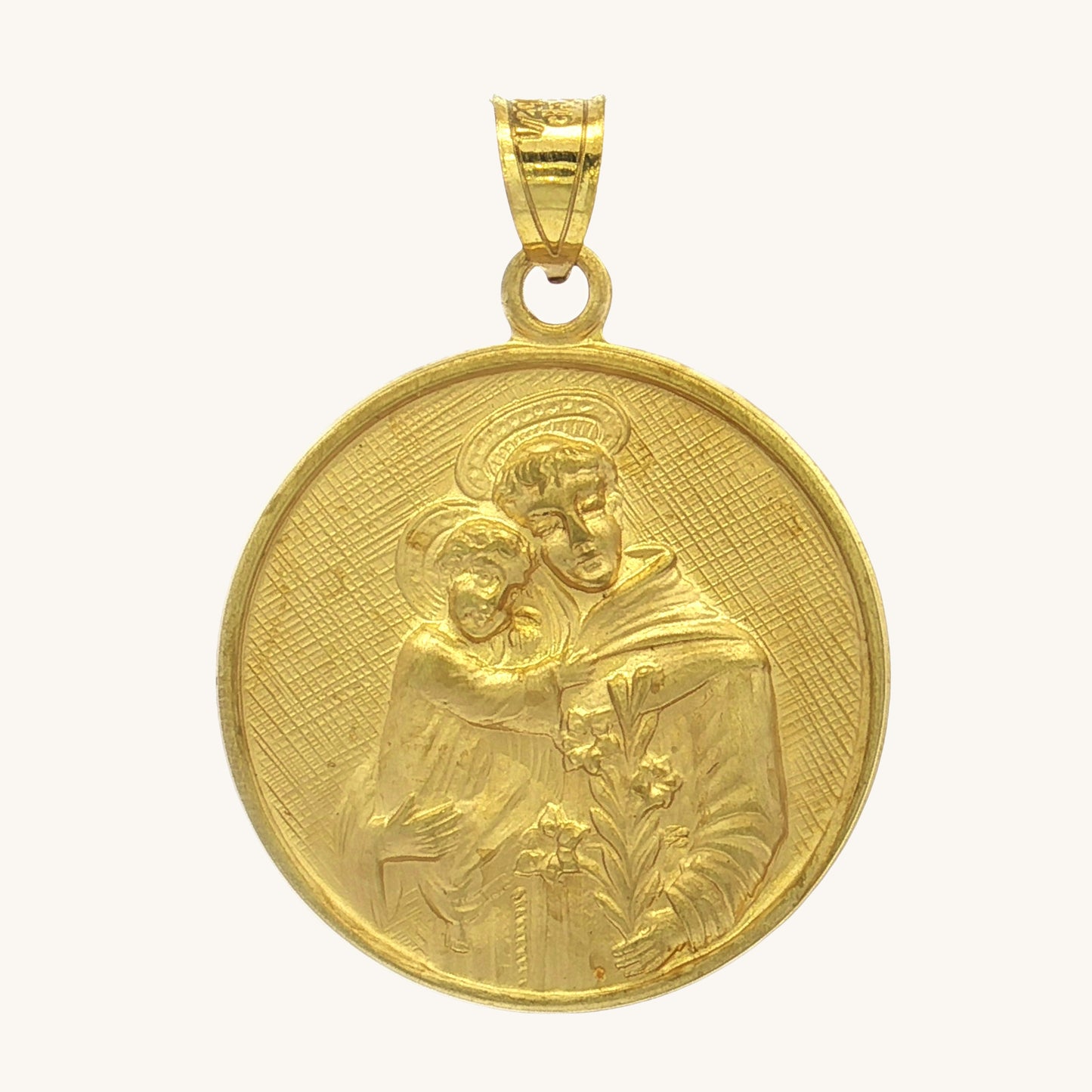 Solid 14K Double Bonded Gold Saint Anthony pendant medal pendant only image size XL (1") main image