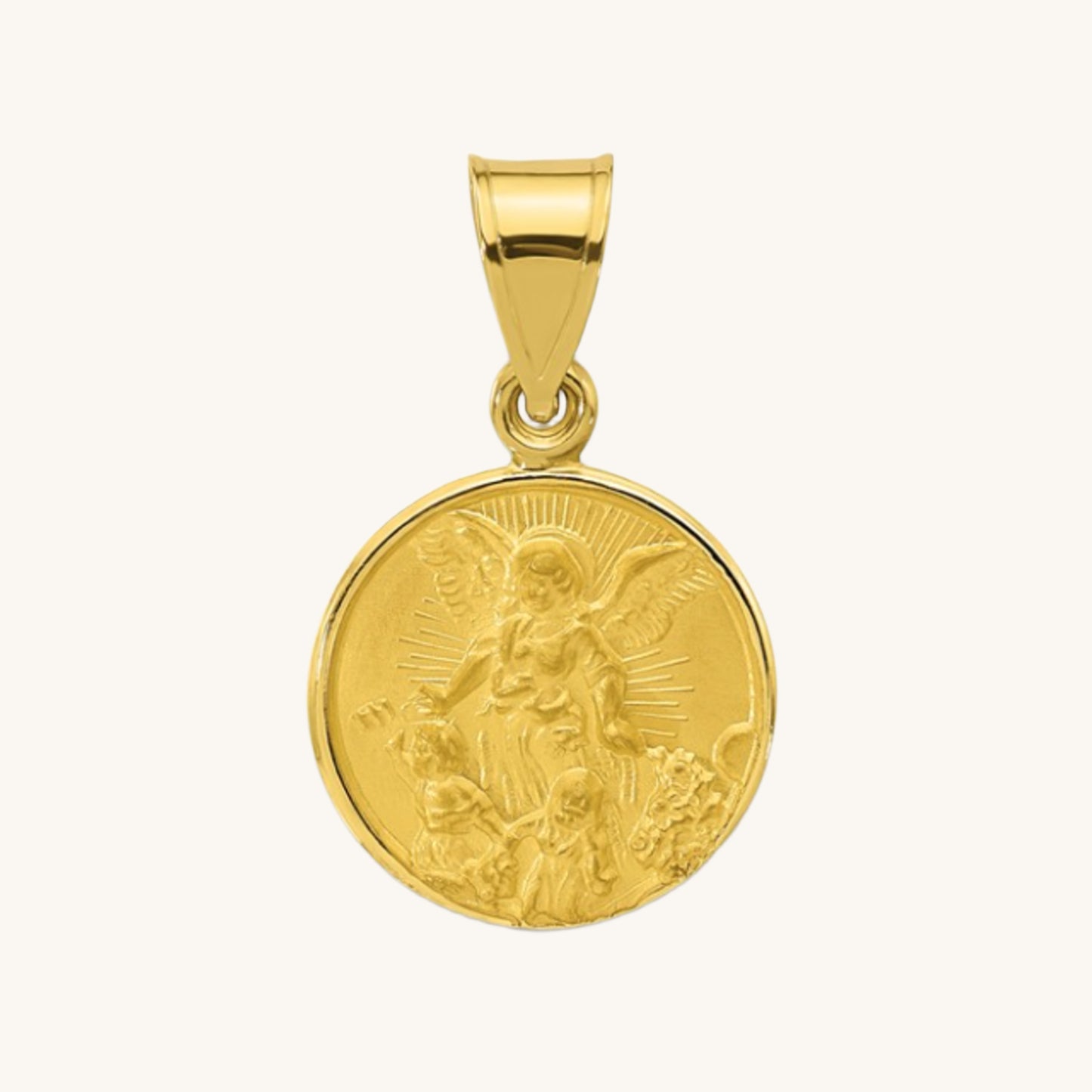 Solid 14K Double Bonded Gold Guardian Angel pendant medal pendant only image size XS (1/2") main image