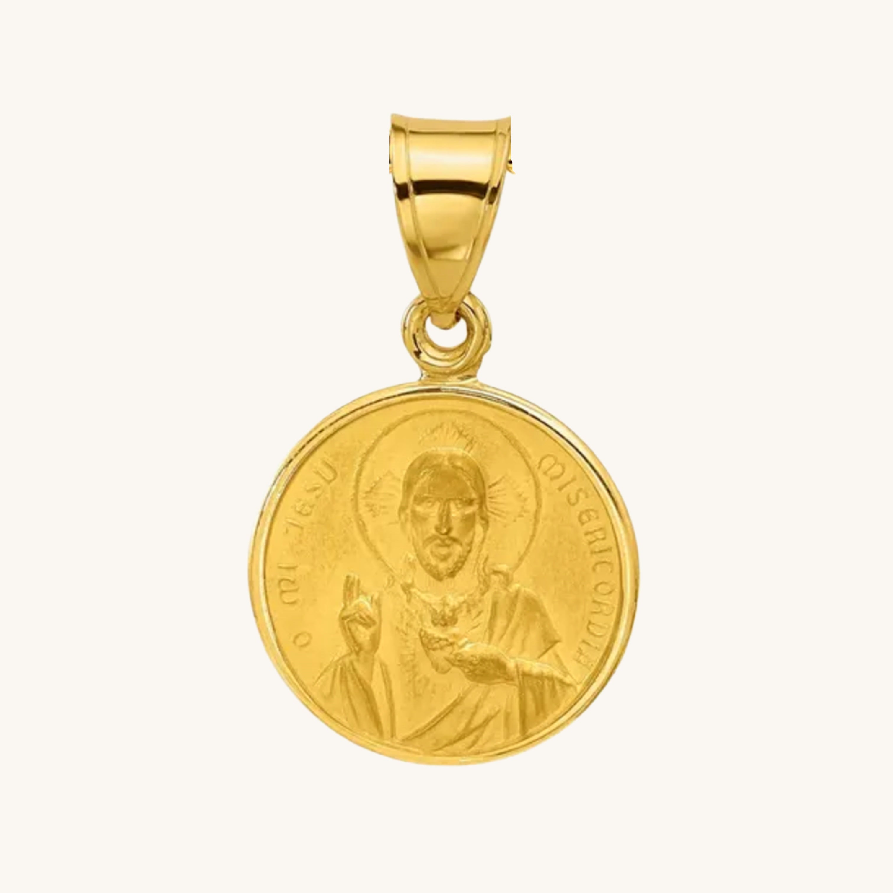 Solid 14K Double Bonded Gold Sacred Heart of Jesus pendant medal pendant only image size XS (1/2") main image