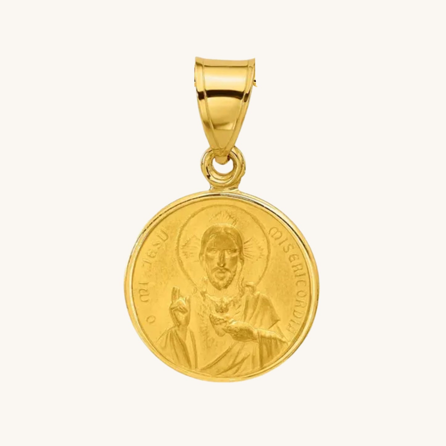 Solid 14K Double Bonded Gold Sacred Heart of Jesus pendant medal pendant only image size XS (1/2") main image