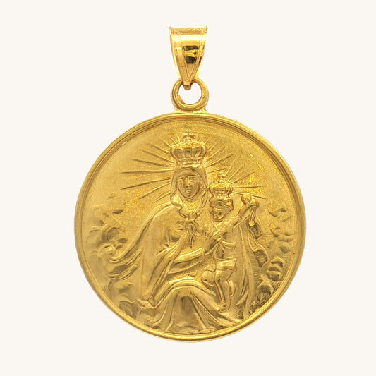 Solid 14K Double Bonded Gold Our Lady of Mount Carmel pendant medal pendant only image size XL (1") XS (1/2") main image