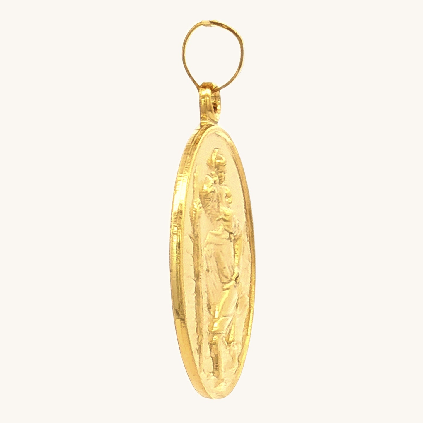 Solid 14K Double Bonded Gold Saint Christopher pendant medal pendant only image size XL (1") XS (1/2") side image