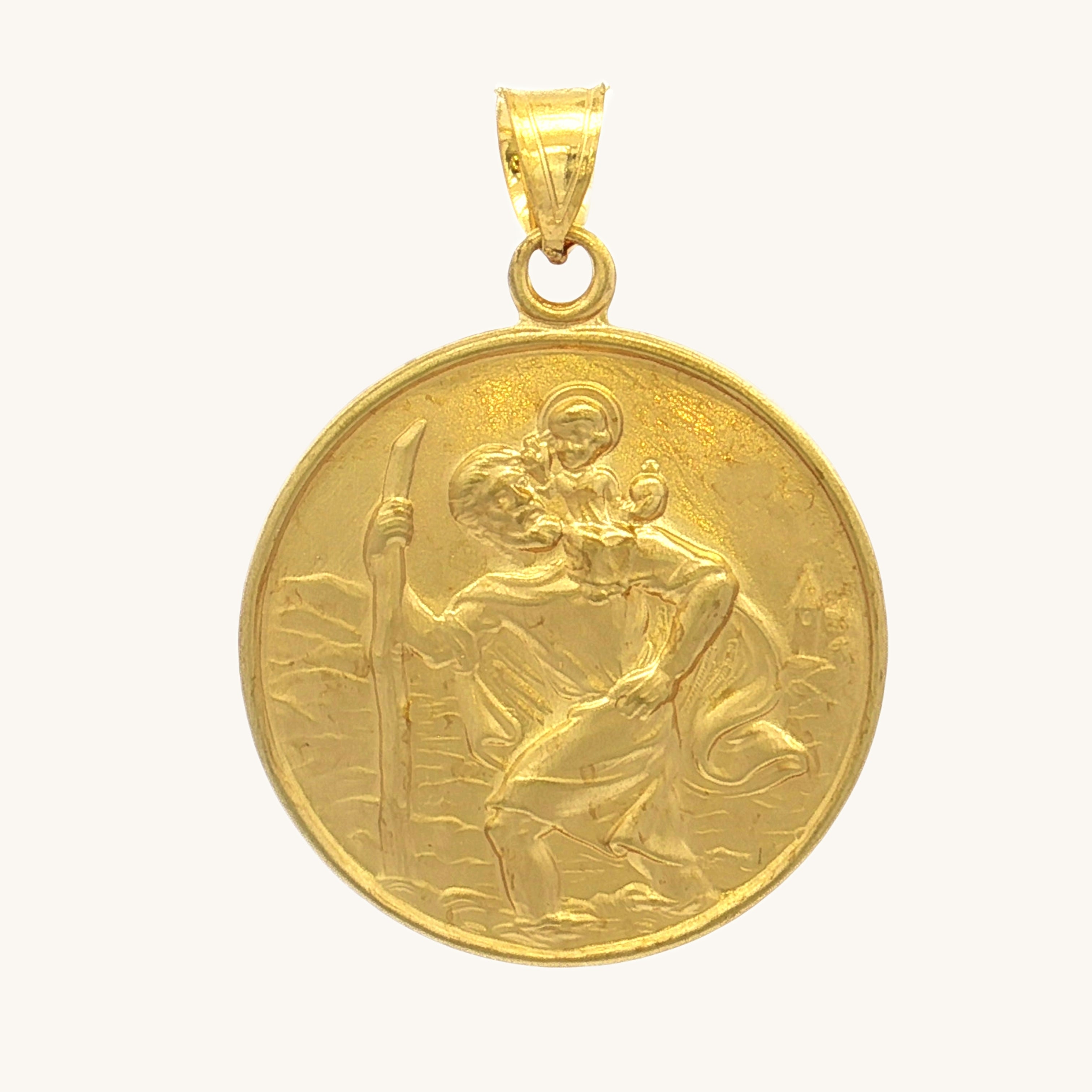Solid 14K Double Bonded Gold Saint Christopher pendant medal pendant only image size XL (1") XS (1/2") main image