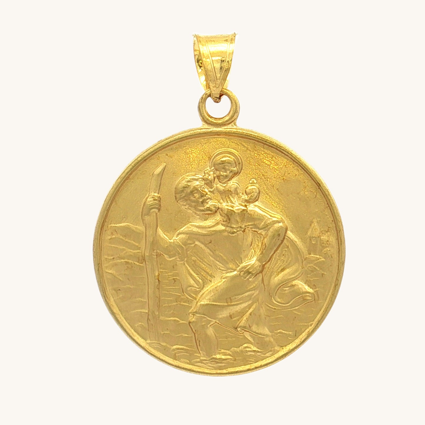 Solid 14K Double Bonded Gold Saint Christopher pendant medal pendant only image size XL (1") XS (1/2") main image