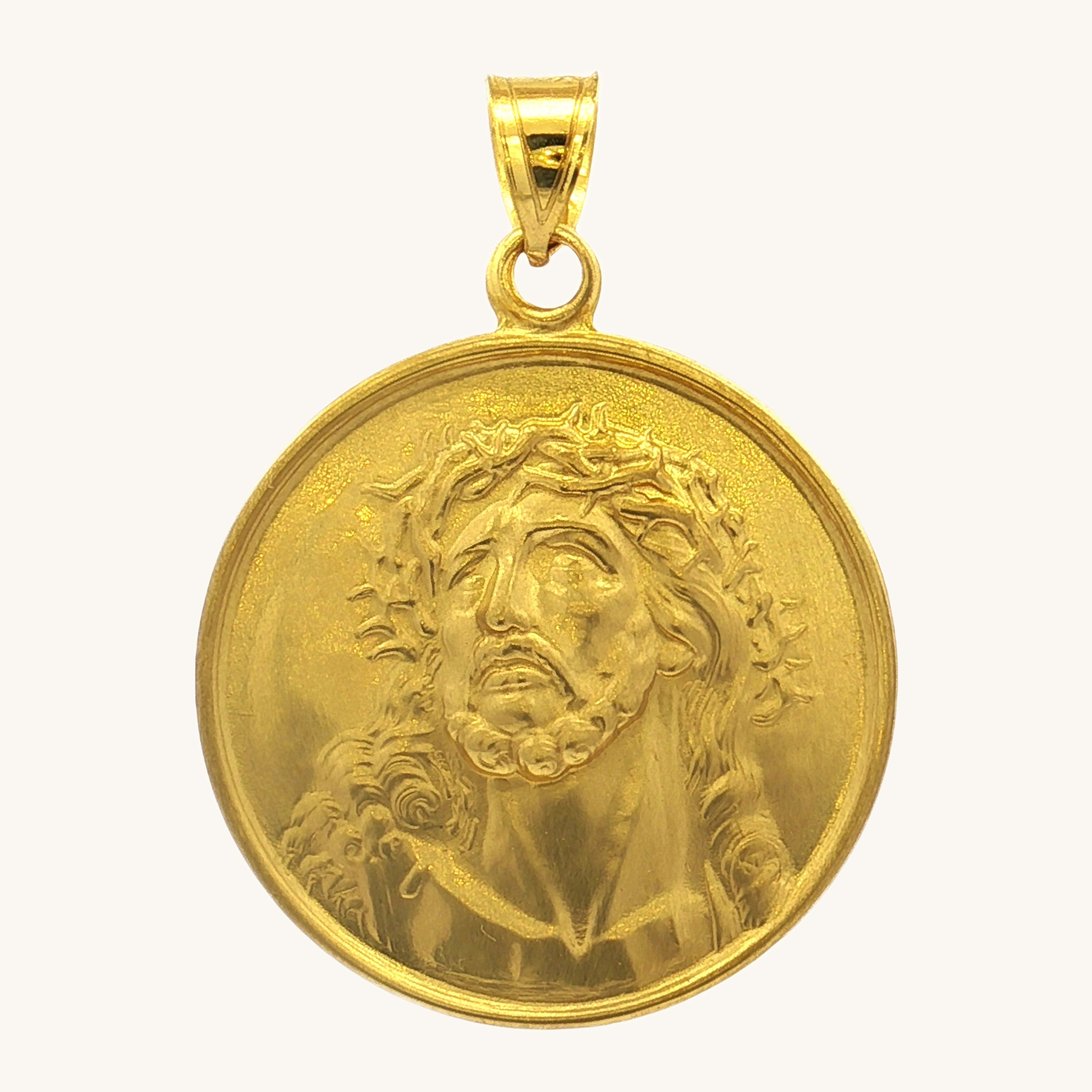 Solid 14K Double Bonded Gold Ecce Homo Jesus Head pendant medal pendant only image size XL (1") XS (1/2") main image