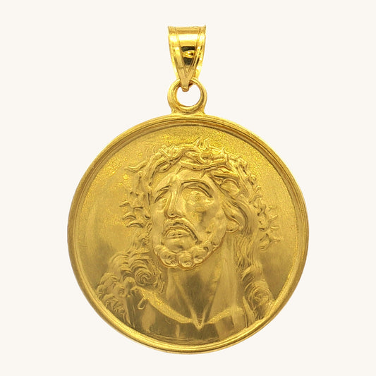 Solid 14K Double Bonded Gold Ecce Homo Jesus Head pendant medal pendant only image size XL (1") XS (1/2") main image