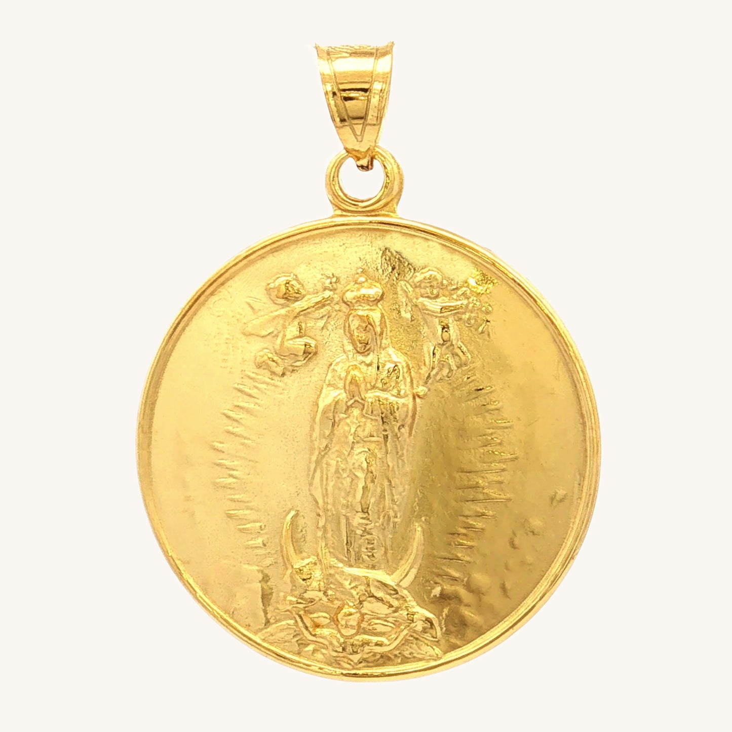 Solid 14K Double Bonded Gold Our Lady of Guadalupe pendant medal pendant only image size XL (1") XS (1/2") main image