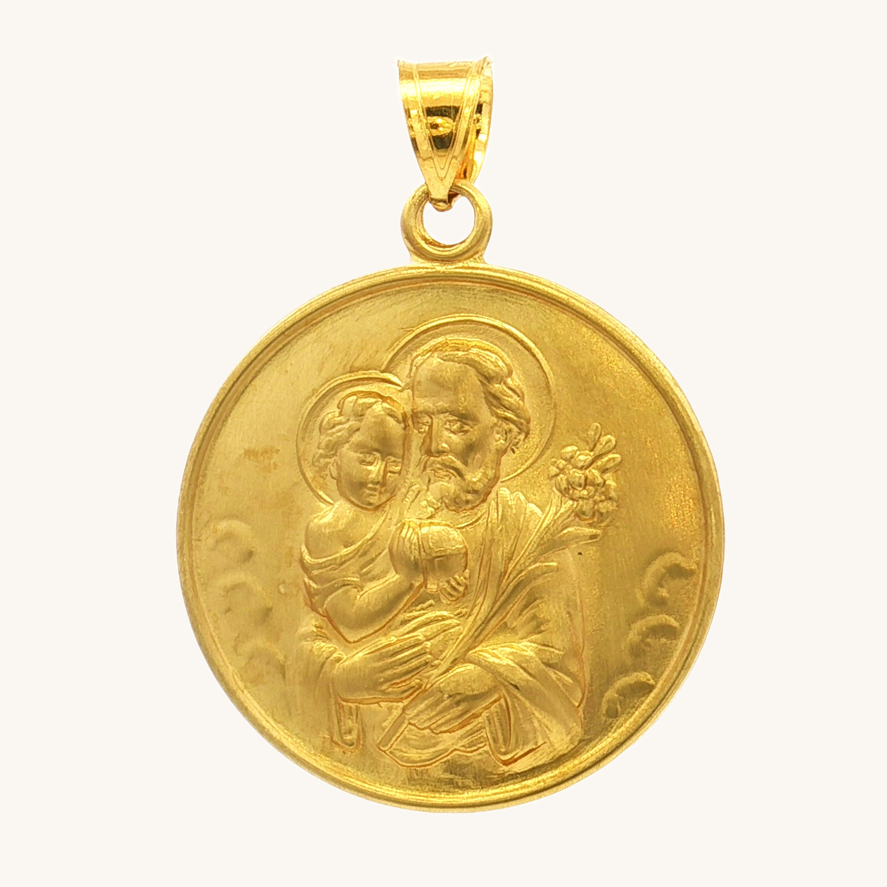 Solid 14K Double Bonded Gold Saint Joseph pendant medal pendant only image size XL (1") XS (1/2") main image
