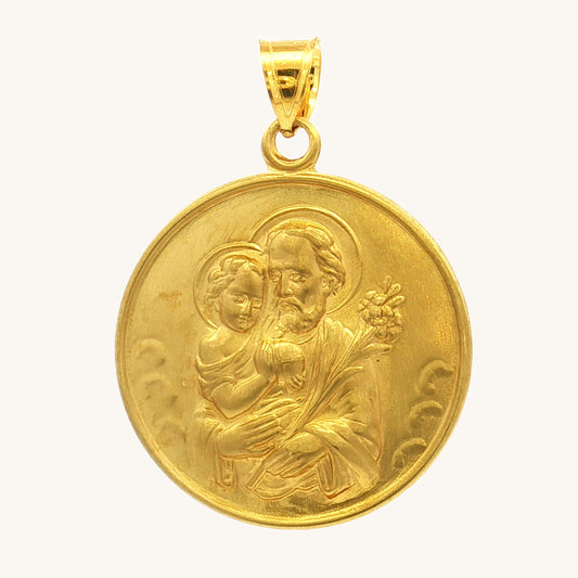 Solid 14K Double Bonded Gold Saint Joseph pendant medal pendant only image size XL (1") XS (1/2") main image