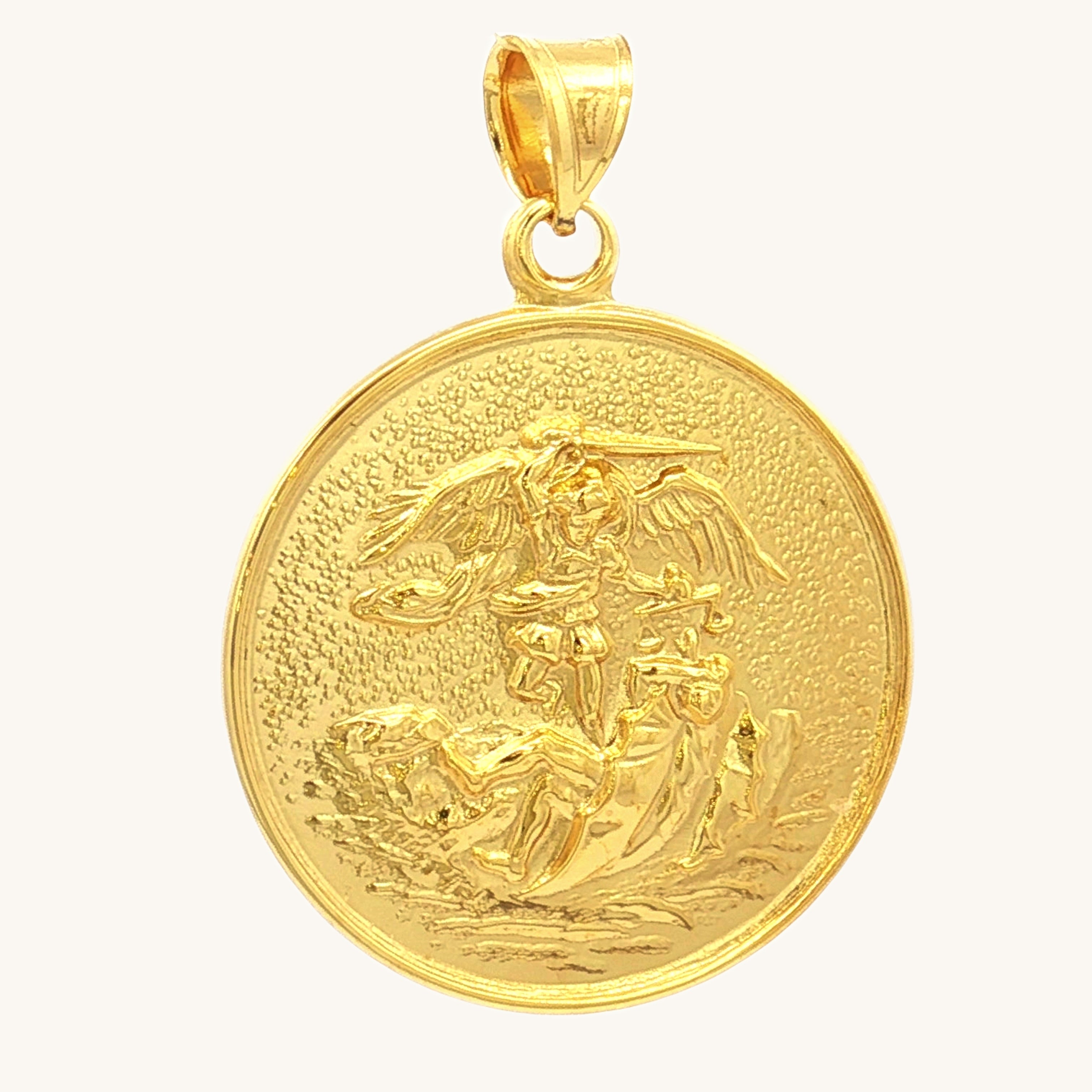 Solid 14K Double Bonded Gold Saint Michael pendant medal pendant only image size XL (1") XS (1/2") main image