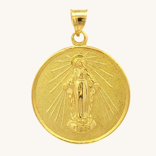 Solid 14K Double Bonded Gold Miraculous Virgin Mary pendant medal pendant only image size XL (1") XS (1/2") main image