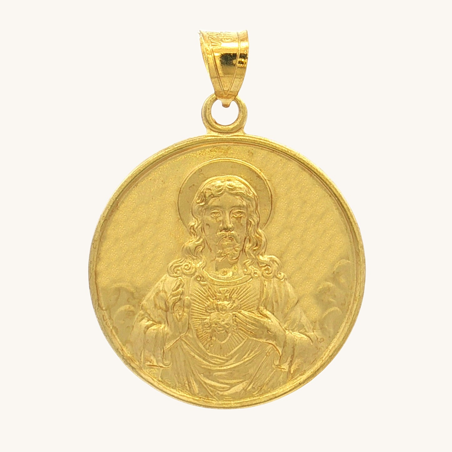 Solid 14K Double Bonded Gold Sacred Heart of Jesus pendant medal pendant only image size XL (1") main image