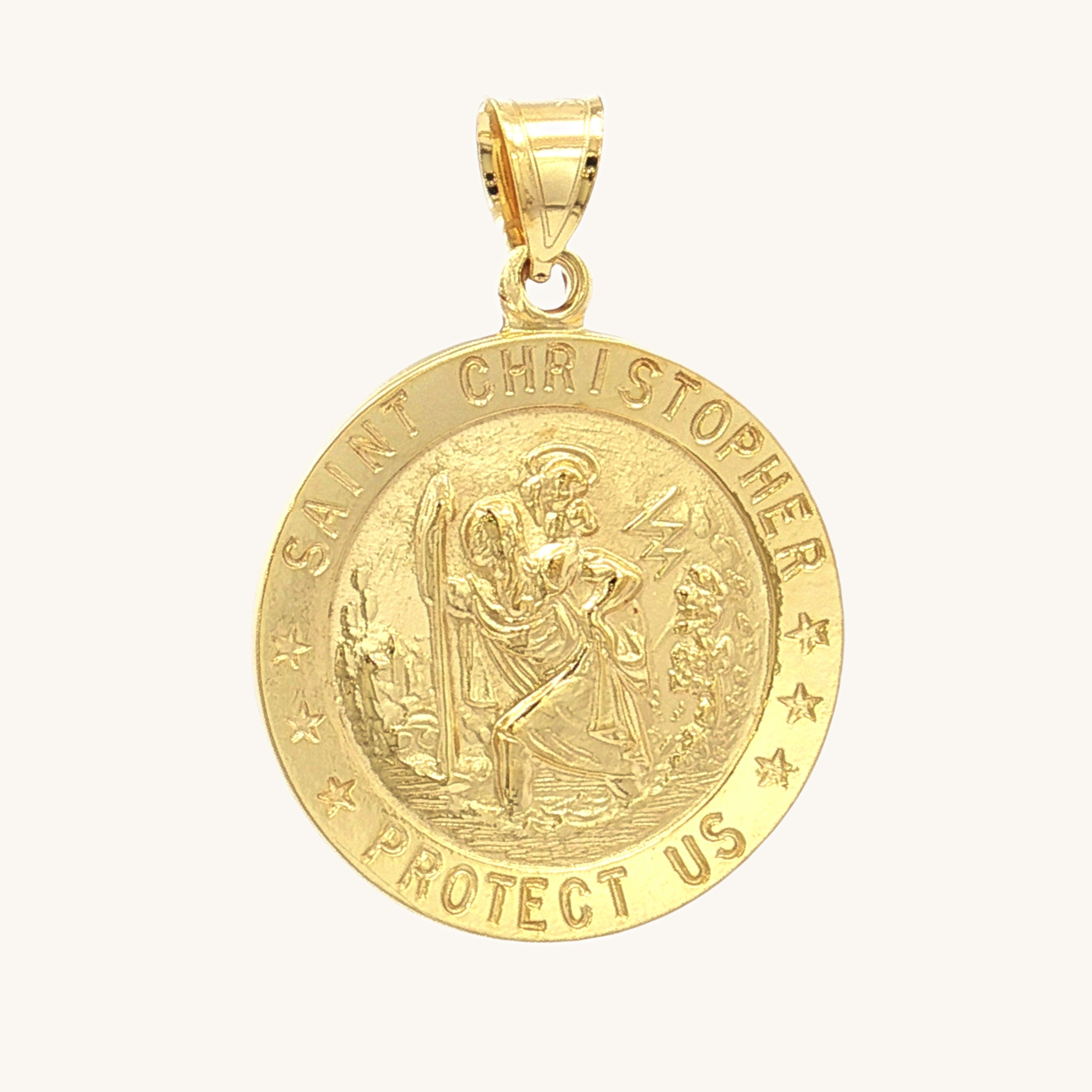 Solid 14K Double Bonded Gold Saint Christopher Medal L (size of Nickel) M (size of Dime) size pendant only main image shiny finish