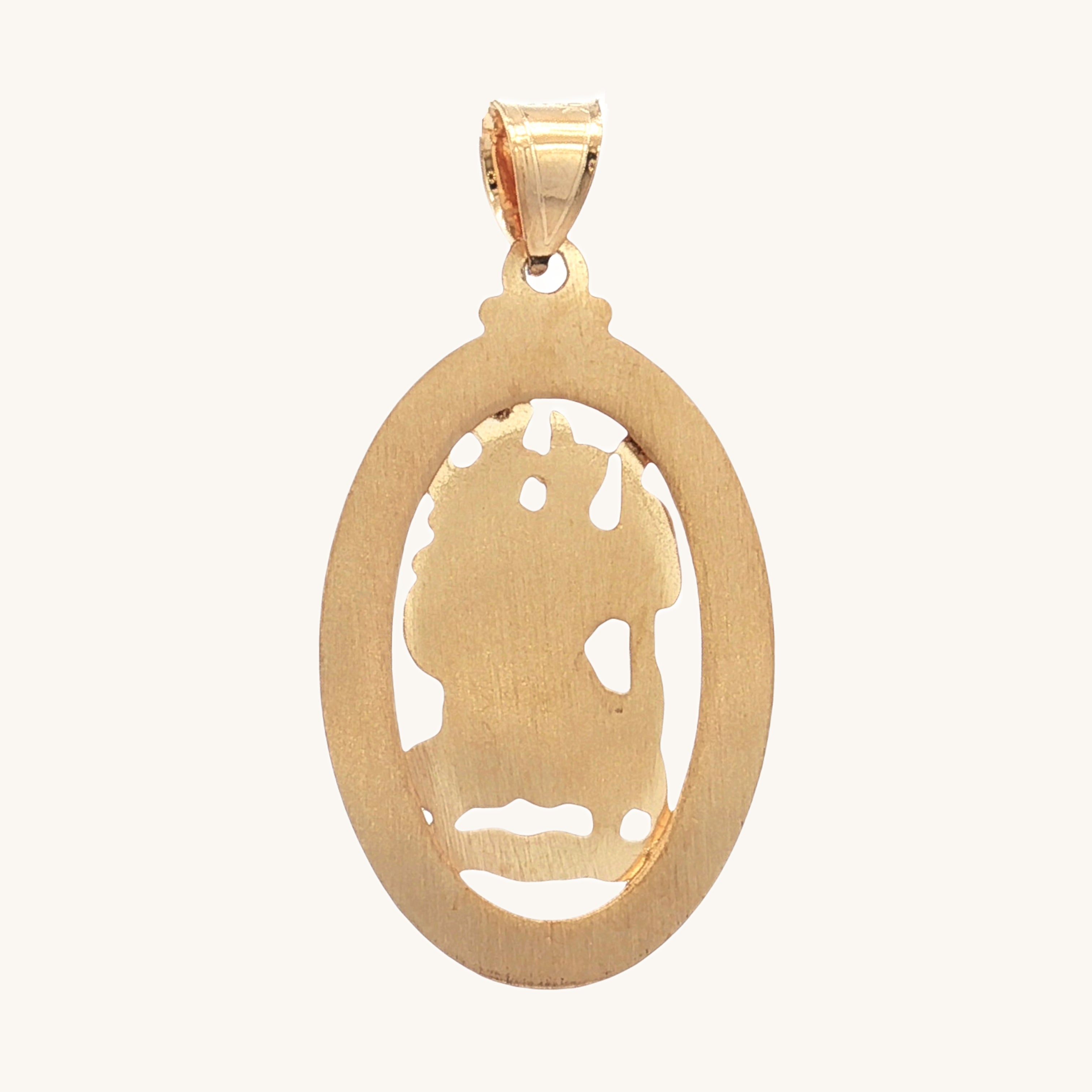 Solid 14K Double Bonded Gold Saint Christopher Pierced Medal Pendant only M (1 1/4" x 3/4") back image