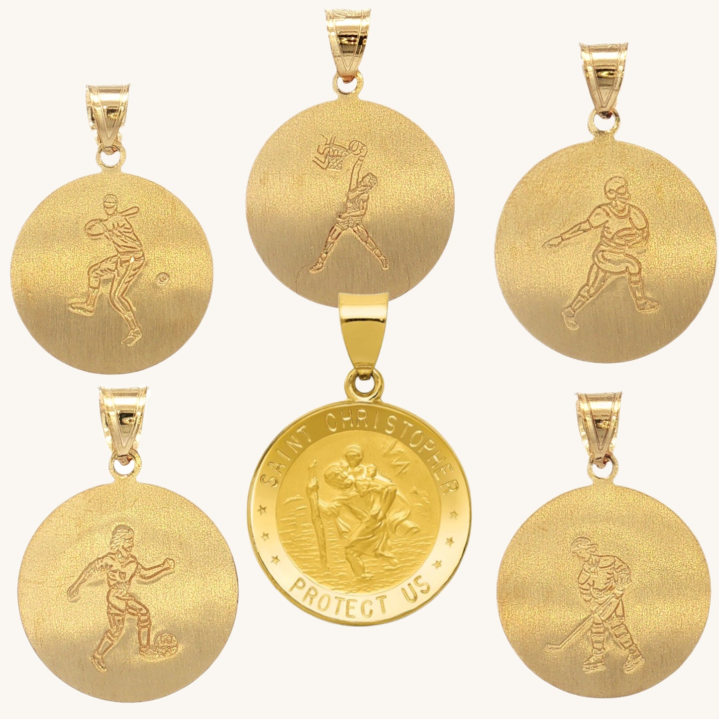 Solid 14K Double Bonded Gold Saint Christopher Sports Medal M (size of Dime) Baseball Basketball Football Soccer Hockey main image