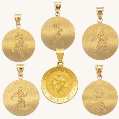 Solid 14K Double Bonded Gold Saint Christopher Sports Medal M (size of Dime) Baseball Basketball Football Soccer Hockey main image