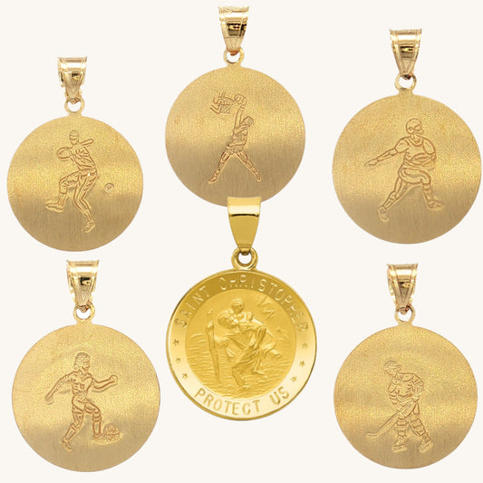 Solid 14K Double Bonded Gold Saint Christopher Sports Medal M (size of Dime) Baseball Basketball Football Soccer Hockey main image