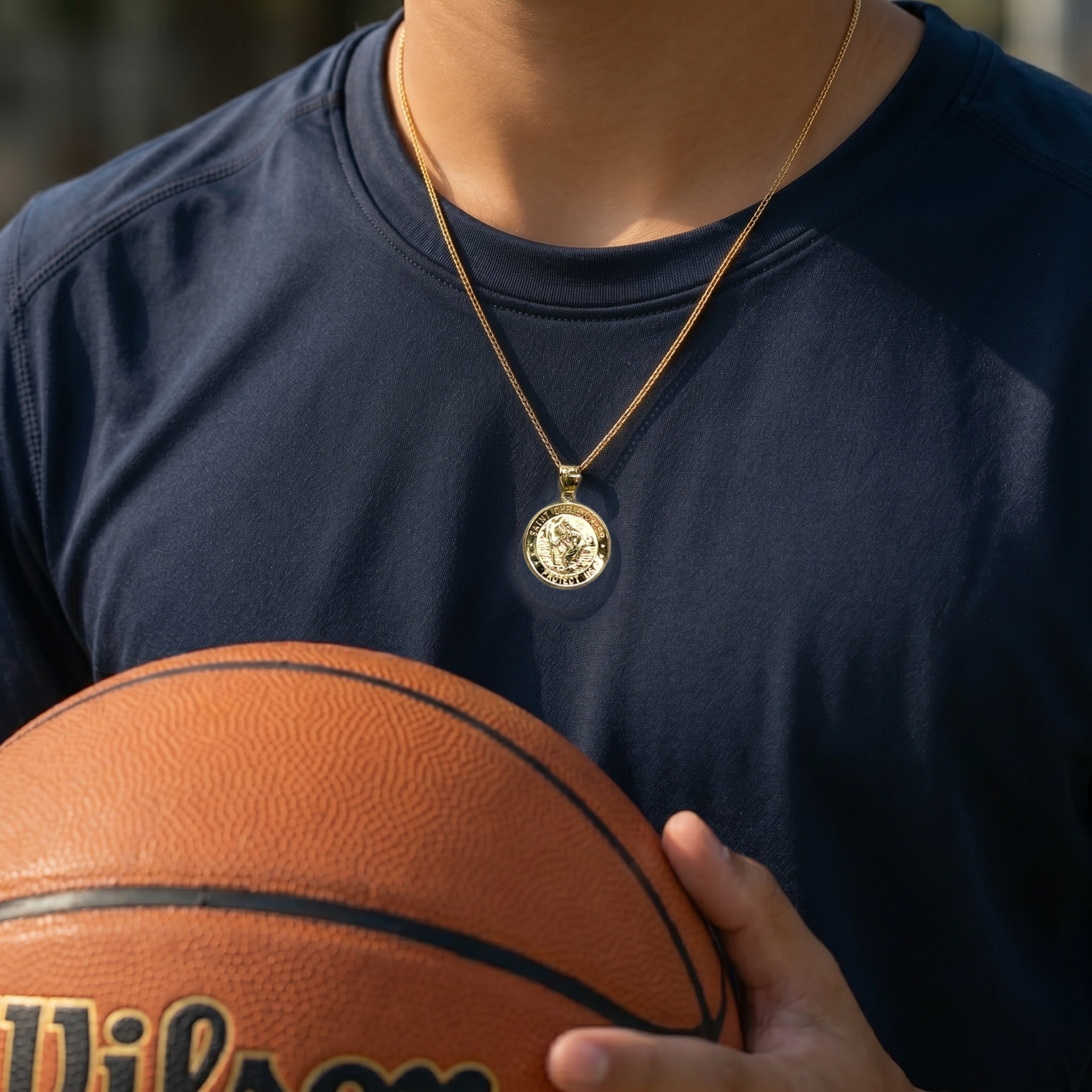 Solid 14K Double Bonded Gold Saint Christopher Sports Medal M (size of Dime) Baseball Basketball Football Soccer Hockey lifestyle image