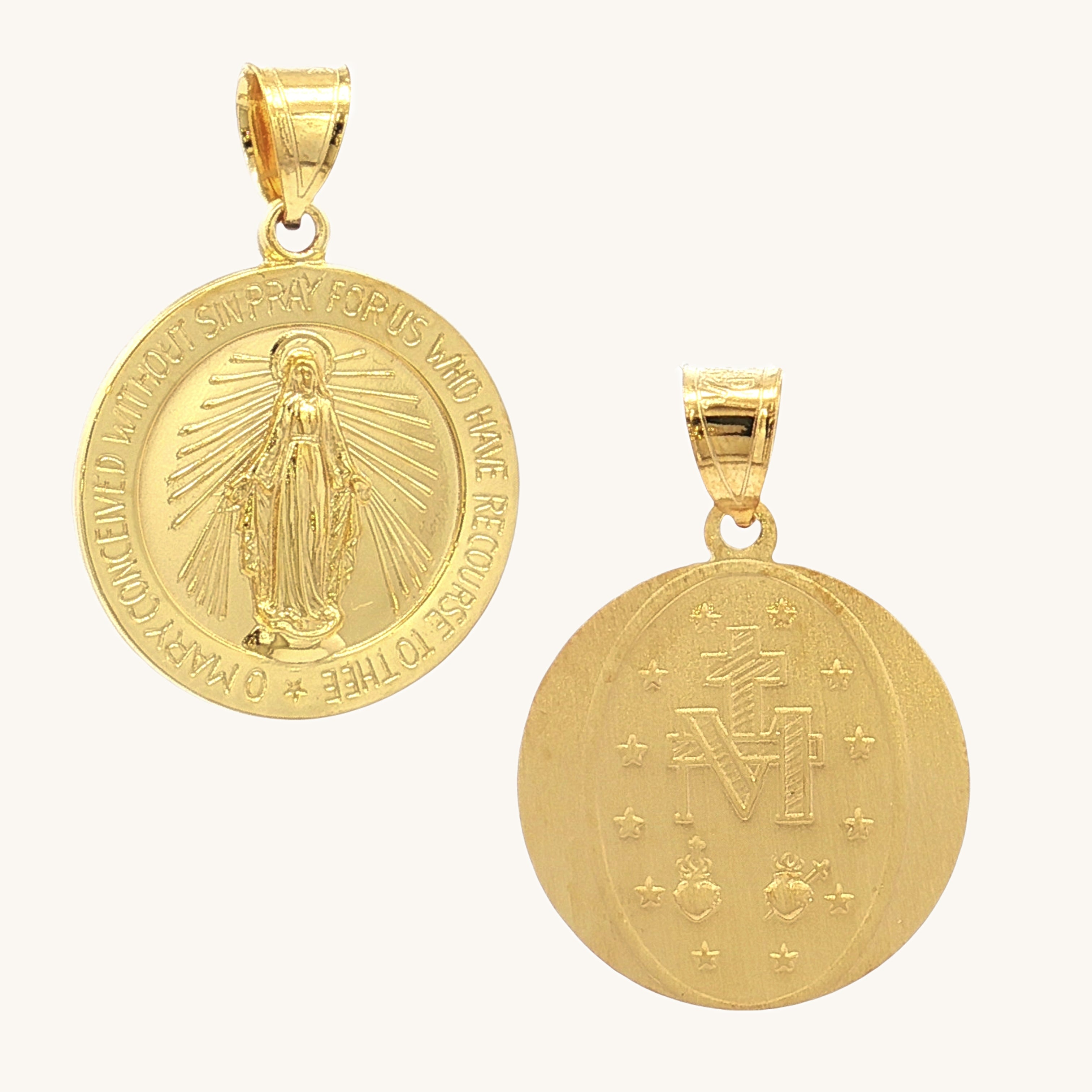 Solid 14K Gold Filled Virgin Mary Miraculous Round medal pendant only font and back image M (size of dime) shiny finish