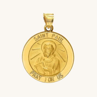 Solid 14K Double Bonded Gold Saint Paul pendant medal pendant only image size L (size of Nickel) M (size of Dime) main image