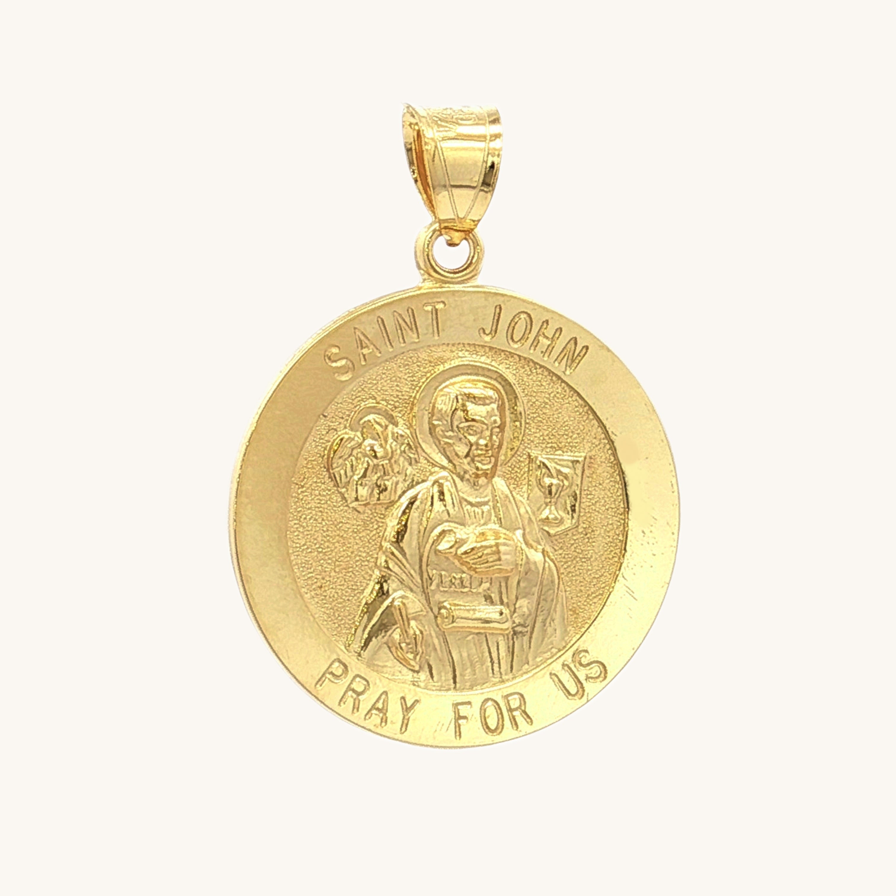 Solid 14K Double Bonded Gold Saint John pendant medal pendant only image size L (size of Nickel) M (size of Dime)