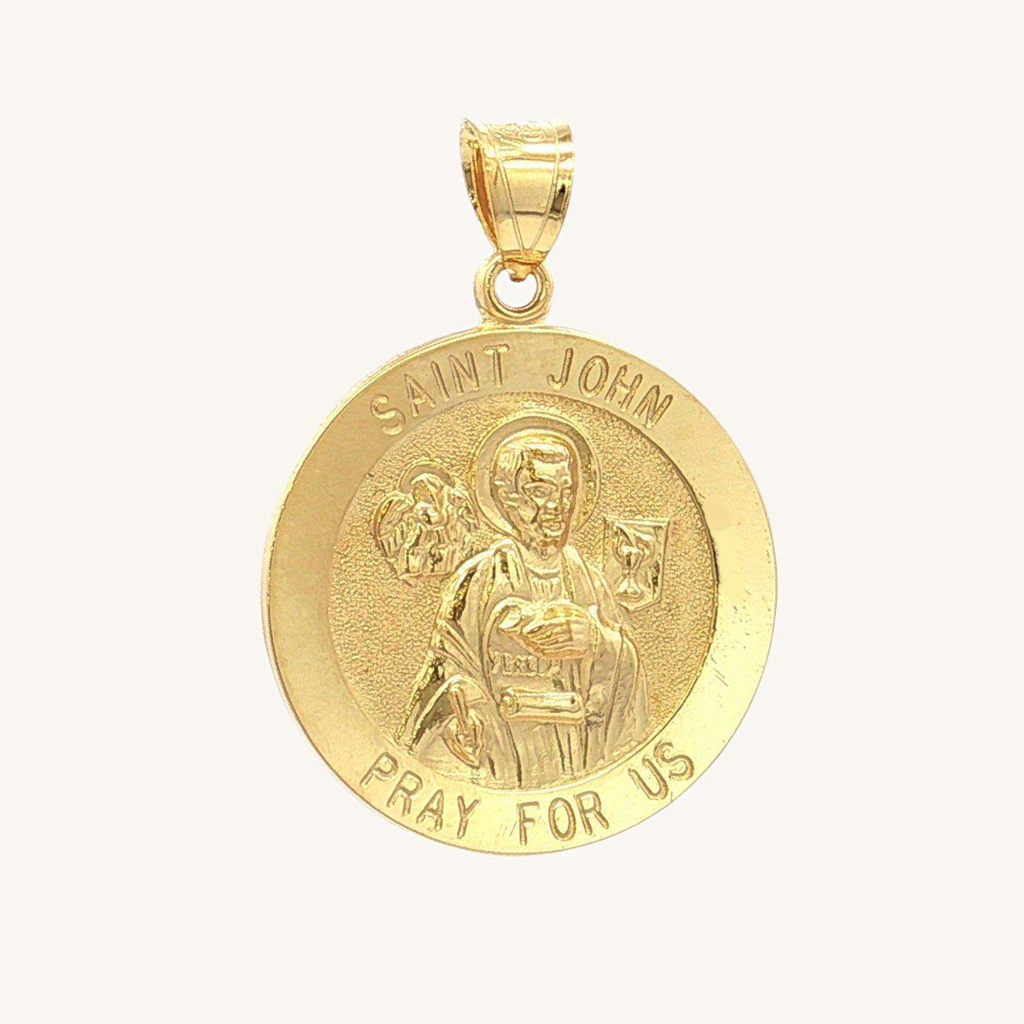 Solid 14K Double Bonded Gold Saint John pendant medal pendant only image size L (size of Nickel) M (size of Dime)