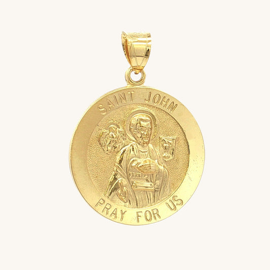 Solid 14K Double Bonded Gold Saint John pendant medal pendant only image size L (size of Nickel) M (size of Dime)