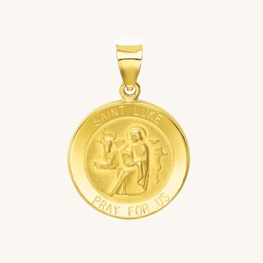 Solid 14K Double Bonded Gold Saint Luke pendant medal pendant only image size L (size of Nickel) M (size of Dime) main image
