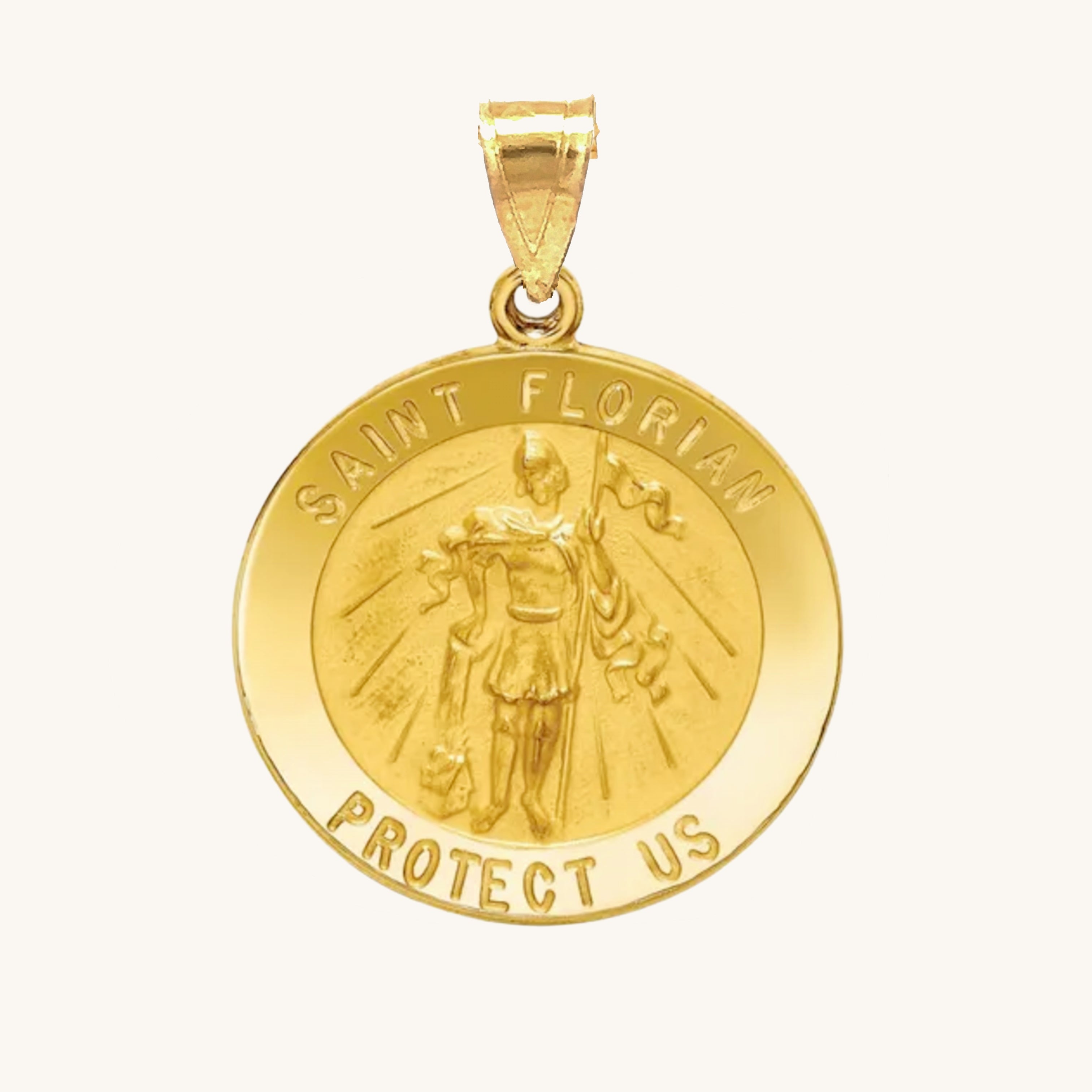 Solid 14K Double Bonded Gold Saint Florian pendant medal pendant only image size L (size of Nickel) M (size of Dime) main image